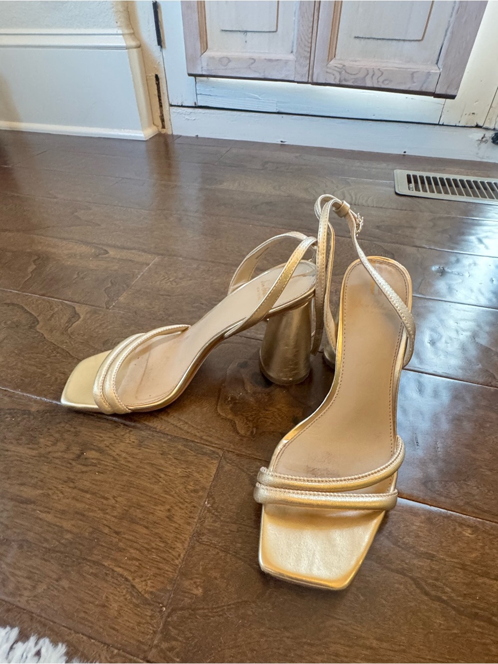 Sam Edelman Metallic Gold Strappy Block Heel Sandals